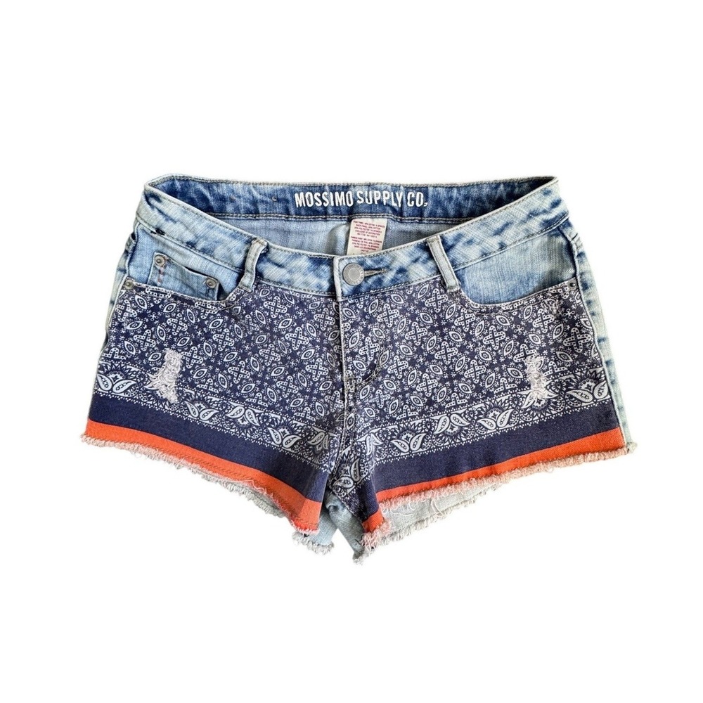 Mossimo Supply Co Bandana Print Denim Shorts Acid Wash Blue Paisley Size 9